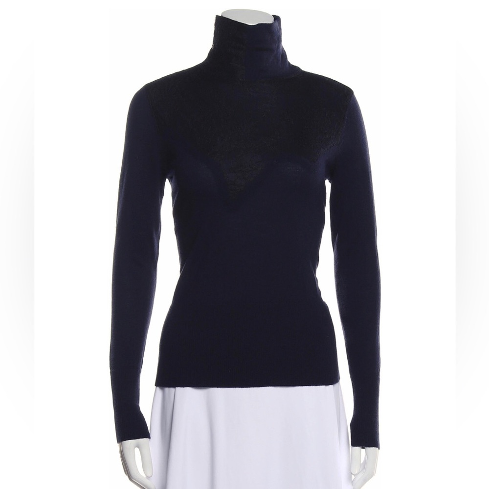 Rag & Bone Wool Turtleneck, Blue, Long Sleeve with lace trim embellishments
